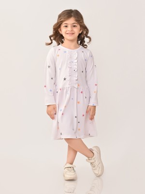 BONKIDS Girls Below Knee Casual Dress(White, Full Sleeve)