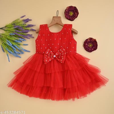 F B Collction Baby Girls Midi/Knee Length Party Dress(Red, Sleeveless)