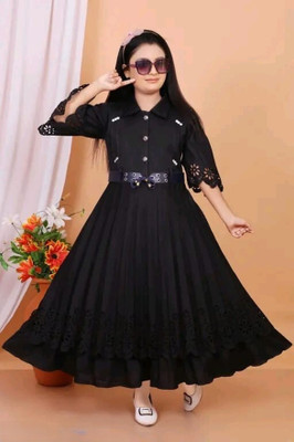 8 N STYLE Girls Maxi/Full Length Casual Dress(Black, Short Sleeve)