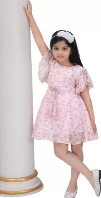 NFC FASHIONS Girls Midi/Knee Length Festive/Wedding Dress(Pink, Fashion Sleeve)