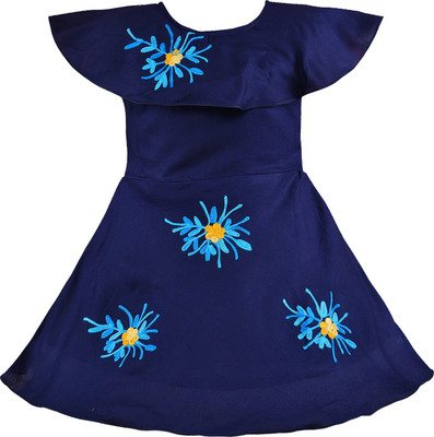 Wishkaro Girls Midi/Knee Length Casual Dress(Blue, Cap Sleeve)