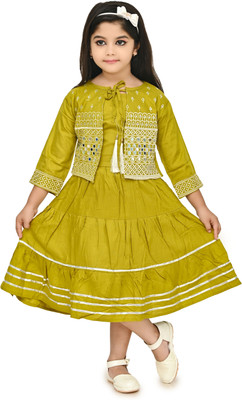 MODERN DREAM Indi Girls Calf Length Party Dress(Green, 3/4 Sleeve)