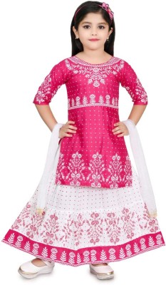 Mselimdresses Girls Festive & Party Kurta and Skirt Set(Pink Pack of 1)