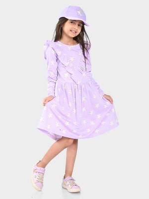 BONKIDS Girls Below Knee Casual Dress(Purple, Full Sleeve)