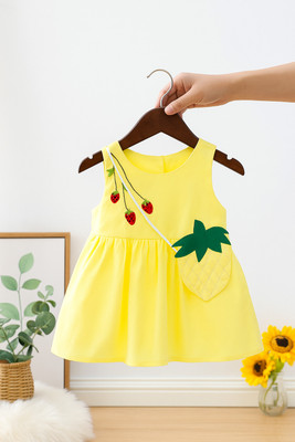 SCARFHAVEN Baby Girls Midi/Knee Length Casual Dress(Yellow, Sleeveless)