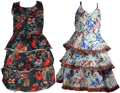 Mamnoon Girls Below Knee Casual Dress(Light Blue, Sleeveless)