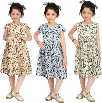 New Ladees Zone Girls Below Knee Casual Dress(Multicolor, Half Sleeve)