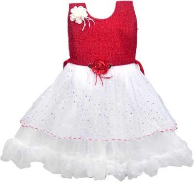 UNTD COLLECTION Girls Midi/Knee Length Festive/Wedding Dress(Red, Sleeveless)