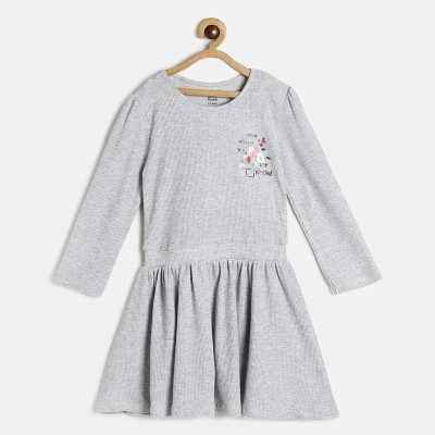 MINI KLUB Girls Midi/Knee Length Casual Dress(Grey, Full Sleeve)