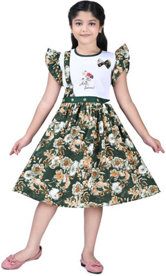 SKRAFATGARMENTS Baby Girls Midi/Knee Length Party Dress(Green, Cap Sleeve)