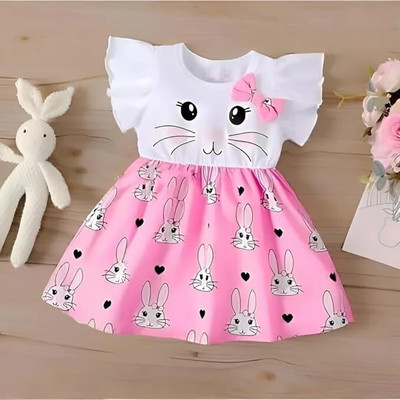 STGarment Indi Girls Midi/Knee Length Festive/Wedding Dress(Pink, Short Sleeve)
