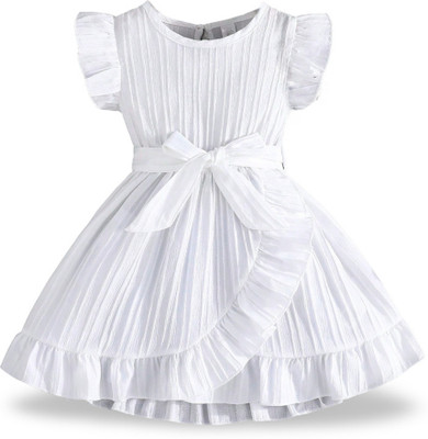 NEXZENS Indi Girls Midi/Knee Length Party Dress(White, Fashion Sleeve)