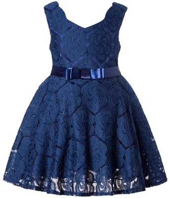 Shahina Fashion Girls Midi/Knee Length Casual Dress(Blue, Sleeveless)