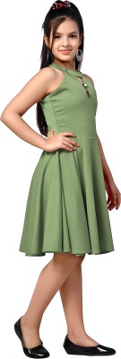 PERFECTPIVOT Girls Midi/Knee Length Casual Dress(Green, Sleeveless)