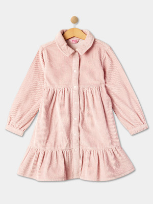 R&B Girls Midi/Knee Length Casual Dress(Pink, Fashion Sleeve)