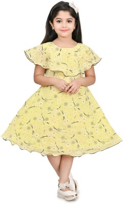 NFC FASHIONS Girls Below Knee Casual Dress(Yellow, Fashion Sleeve)