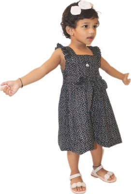 MIEW CREATIONS Indi Girls Midi/Knee Length Casual Dress(Black, Sleeveless)