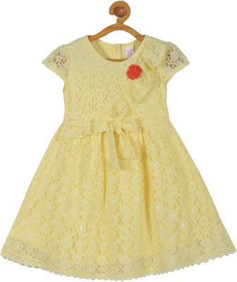 Plum Tree Girls Midi/Knee Length Casual Dress(Yellow, Short Sleeve)