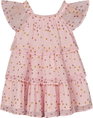 BUDDING BEES Girls Midi/Knee Length Casual Dress(Pink, Short Sleeve)