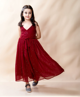 mallick creation Girls Maxi/Full Length Party Dress(Red, Sleeveless)