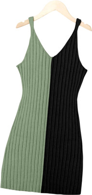 Aradhna Tex Girls Midi/Knee Length Casual Dress(Green, Black, Sleeveless)