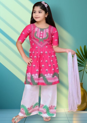 KIDDRESS Girls Maxi/Full Length Casual Dress(Pink, Half Sleeve)