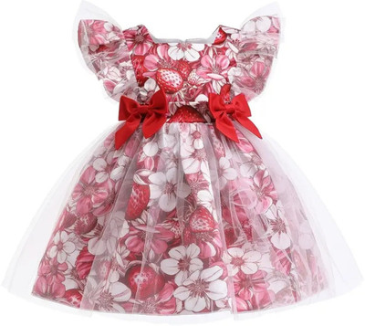 Gen Alfa Girls Midi/Knee Length Party Dress(Red, Sleeveless)