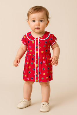 Clothe Funn Baby Girls Midi/Knee Length Casual Dress(Red, Short Sleeve)