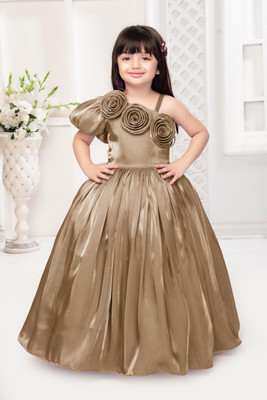 SARDAR DRESSES Girls Maxi/Full Length Party Dress(Beige, Fashion Sleeve)
