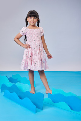 Mastarang Indi Baby Girls Midi/Knee Length Casual Dress(Pink, Short Sleeve)