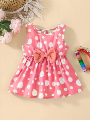 Ksaliya Enterprise Girls Midi/Knee Length Casual Dress(Pink, Sleeveless)