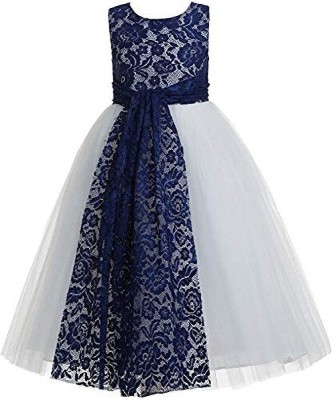 Wish littlle Girls Maxi/Full Length Party Dress(Blue, Sleeveless)