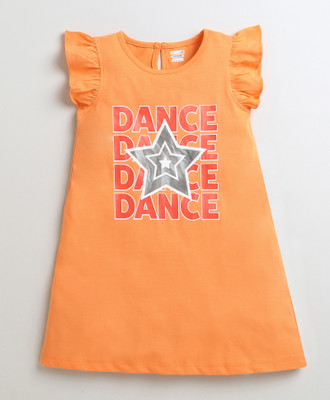 BUMZEE Girls Midi/Knee Length Casual Dress(Orange, Fashion Sleeve)
