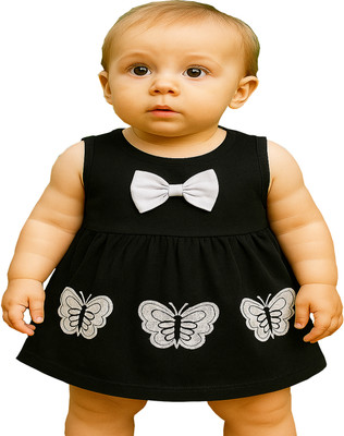 KidzzCart Indi Girls Midi/Knee Length Casual Dress(Black, Sleeveless)
