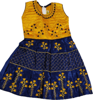 PK Collection Girls Below Knee Festive/Wedding Dress(Yellow, Sleeveless)