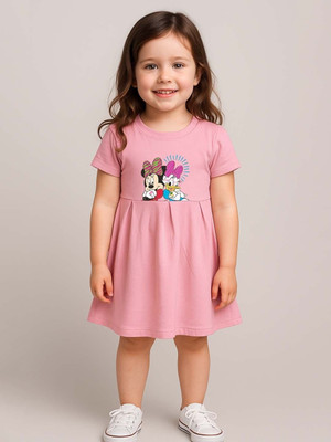 YK Disney Girls Midi/Knee Length Casual Dress(Pink, Short Sleeve)