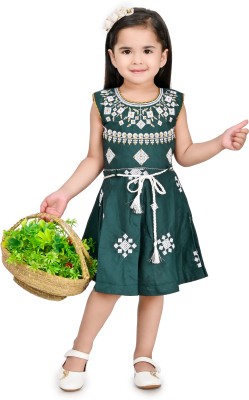 A M.LIBASH Girls Midi/Knee Length Casual Dress(Green, Sleeveless)