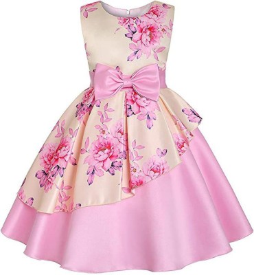 BARF&BELCH Girls Midi/Knee Length Party Dress(Pink, Sleeveless)