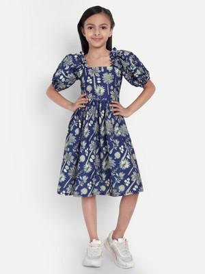 tilism Indi Girls Midi/Knee Length Casual Dress(Blue, Half Sleeve)