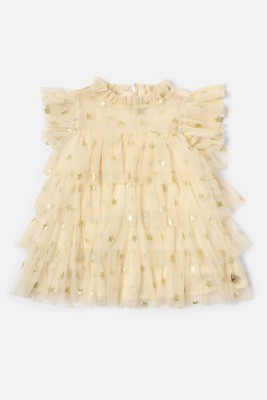 Allen Solly Baby Girls Below Knee Party Dress(Beige, Short Sleeve)