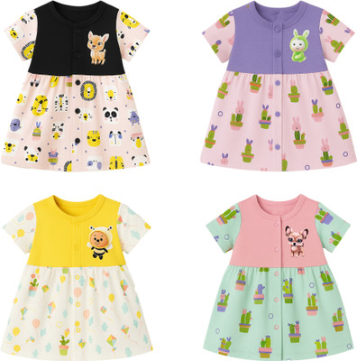 Jodio Baby Girls Midi/Knee Length Casual Dress(Pink, Short Sleeve)