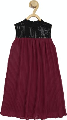 Allen Solly Girls Midi/Knee Length Party Dress(Maroon, Sleeveless)