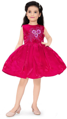 SOULSHINE Indi Girls Midi/Knee Length Party Dress(Pink, Sleeveless)