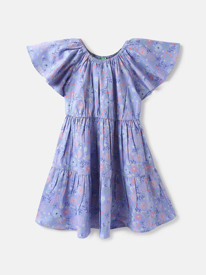 United Colors of Benetton Girls Midi/Knee Length Casual Dress(Purple, Short Sleeve)