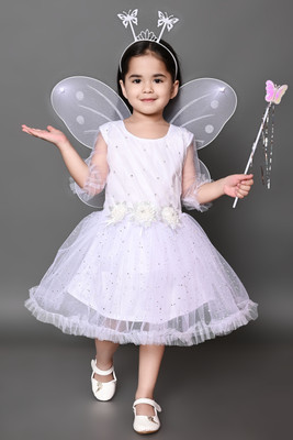 TROSY Indi Baby Girls Midi/Knee Length Party Dress(White, 3/4 Sleeve)