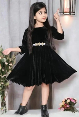 IFA FASHION Girls Midi/Knee Length Party Dress(Black, 3/4 Sleeve)