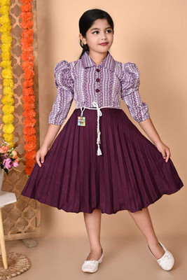afrin fashion Indi Girls Below Knee Festive/Wedding Dress(Purple, 3/4 Sleeve)