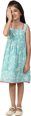 Fabindia Girls Midi/Knee Length Casual Dress(Blue, Sleeveless)