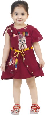 ETHINICA Girls Midi/Knee Length Casual Dress(Maroon, Half Sleeve)