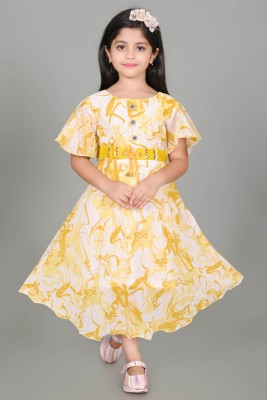 Kgn Garments Girls Calf Length Casual Dress(Yellow, Half Sleeve)